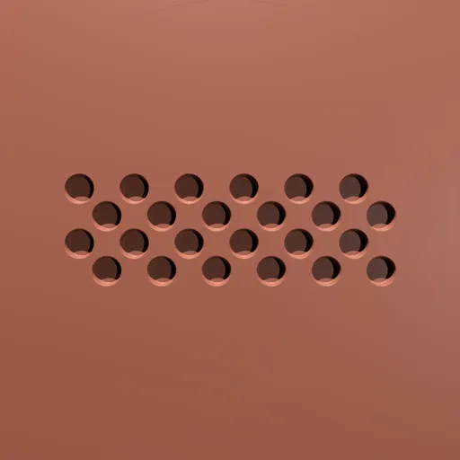 Blender 3D sculpting brush creating a pattern of circular indents for detailed geometric modeling.