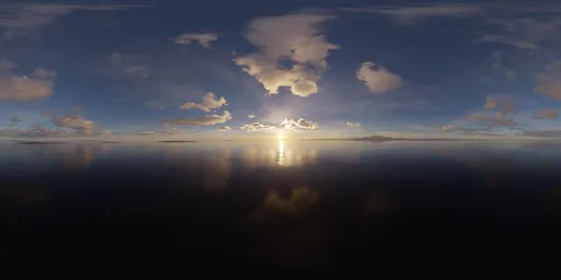 Golden Reflections on Ocean Waters with Cloudy Sky for Scene Lighting HDR Texture