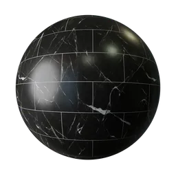 Seamless PBR texture preview of a black marble material with intricate white veins for 3D modeling in Blender.