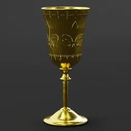 Intricately designed golden chalice 3D model, perfect for Blender rendering, with detailed engraving.
