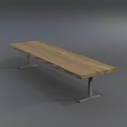 "High-quality 3D model of a Walnut Slab Table with Iron legs, ideal for large indoor areas such as dining rooms, meeting halls, hallways, and cafeterias. Created using Blender 3D software, this detailed table features a beautiful wooden body shape and is perfect for communal use. Ray lighting from the top of the frame accentuates the Elm tree design, making this table a perfect addition for any design project."