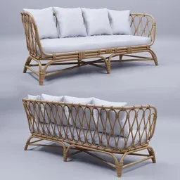 Boho Rattan Sofa with Cushions