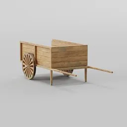 Detailed 3D model of vintage wooden hand cart for Blender rendering, perfect for historical scenes.