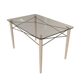 High-quality 3D model of a modern glass-top dining table with metal Eiffel legs, Blender compatible.