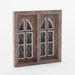 "Low-poly medieval style window 3D model for Blender 3D. Features glass panes and detailed gothic oil painting, inspired by Arthur Sarkissian and Richard Pionk. Perfect for 3D game assets and architectural visualizations."