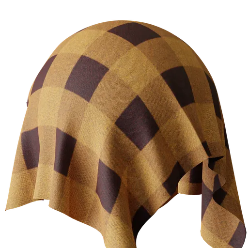 High-resolution PBR yellow and brown checkered hatchfabric material for 3D rendering in Blender.