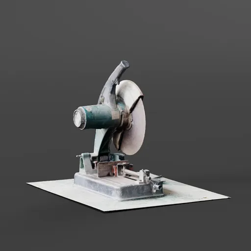Realistic 3D model of a steel cut-off saw for Blender, detailed photogrammetry replica.
