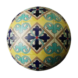 High-quality rustic hand-painted ceramic tile PBR material for 3D applications.