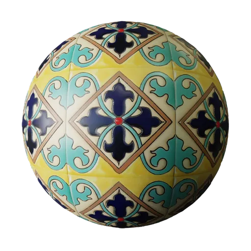 High-quality rustic hand-painted ceramic tile PBR material for 3D applications.