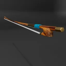 Detailed 3D violin bow model with aquamarine leather, rosewood detail, compatible with Blender.