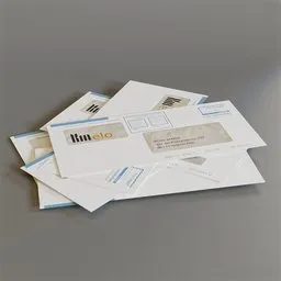 Detailed 3D model of stacked business letters and envelopes with customizable UV maps.