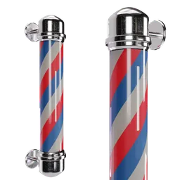 "Add realism to your shopping or retail scene with this ultra-detailed 3D model of a Barber Shop Pole featuring red, white, and blue stripes, inspired by Dennis H. Farber. Perfectly rendered with marble reflexes and gauged ears, this award-winning style comes with supersharp edges and a vintage 1920s cloth hair accessory. Download now for Blender 3D and elevate your project to the next level."