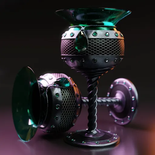 Medieval-inspired 3D goblet model with intricate gemstones and metallic textures, designed in Blender.