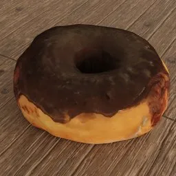 Highly detailed chocolate glazed doughnut 3D model, ideal for Blender rendering and CGI projects.