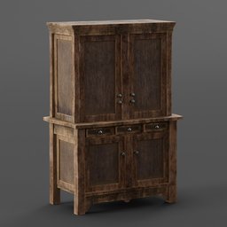 Detailed wooden 3D wardrobe model with doors and drawers, compatible with Blender, perfect for digital interiors.