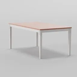 "Järvi dining table 3D model for Blender 3D. Wooden top with white legs, orthographic rendering. Based on the Finnish Stemma furniture store's catalogue."