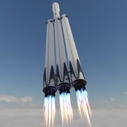 Detailed Falcon Heavy 3D model with reusable boosters and powerful thrust, designed for Blender 3D projects.