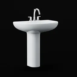 Highly detailed 3D model of a white pedestal sink with modern faucet, perfect for Blender 3D projects.