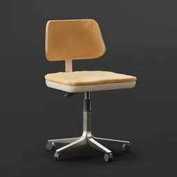 Vintage-style 3D rendered office chair with beige upholstery and metal base, compatible with Blender.