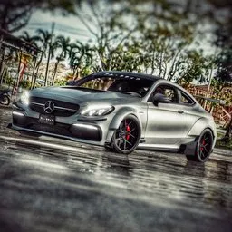 "Discover the stunning 2021 Mercedes-AMG C63 with a custom made body kit, powered by a handbuilt twin-turbocharged 4.0-liter V-8 engine. This high-quality 3D model in Blender 3D features intricate details such as a custom spoiler, high-quality calipers, and a custom rear view mirror decor. Perfect for your Blender 3D projects."
