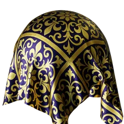 Royal Brocade Fabric Gold Blue