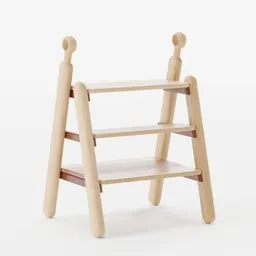 High-quality 3D model of a wooden decorative ladder with three steps for Blender rendering.
