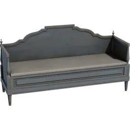 Detailed 3D rendering of a classic painted wooden sofa, ideal for Blender interior modeling.