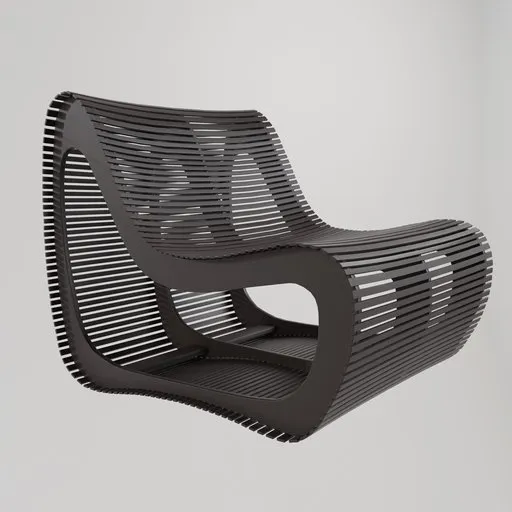 3D-rendered modern Onda lounge chair with intricate slat design, perfect for Blender 3D modeling projects.