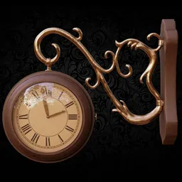 Detailed 3D model of an ornate golden wall clock with elegant hooks, rendered in Blender.