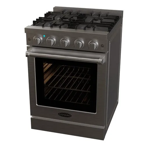 Detailed 3D rendering of a modern gas stove with precision knobs and oven, compatible with Blender 3D, in cycles render format.