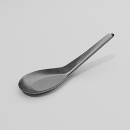 "Photorealistic Asia Spoon 3D model with UV map for Blender 3D software. Monochrome tableware in water type design, inspired by Willem Maris and featuring volumetry scattering. Perfect for tabletop and kitchen scenes in 3D rendering."