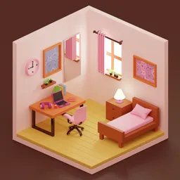 Isometric Cozy Pastel Bedroom