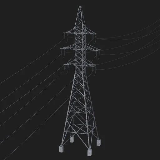 Detailed 3D model of utility power lines, suitable for Blender, adjustable for game asset or rendering.