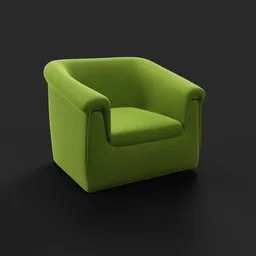 3D rendered green sofa chair model with customizable color, suitable for Blender, illustrating modern furniture design.