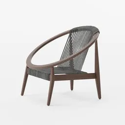 "Get outdoor ready with our Frida lounge chair, featuring a minimalist wooden frame and comfortable rope seating. Perfect for a Scandinavian inspired outdoor setting. 3D model designed in Blender 3D."