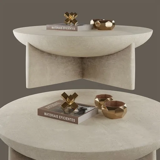 Curved Monti Coffee Table 3D model with accessories, ideal for photo-realistic interior renderings in Blender.