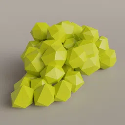 Geometric 3D model of stylized green grapes for Blender rendering, optimized for low-poly design projects.