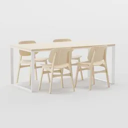 Modern minimalist 3D model of a table with chairs set designed for Blender rendering.