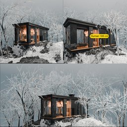 Winter house in middle of forest