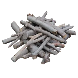 Detailed 3D wooden log pile model with realistic textures for Blender rendering and environmental design.