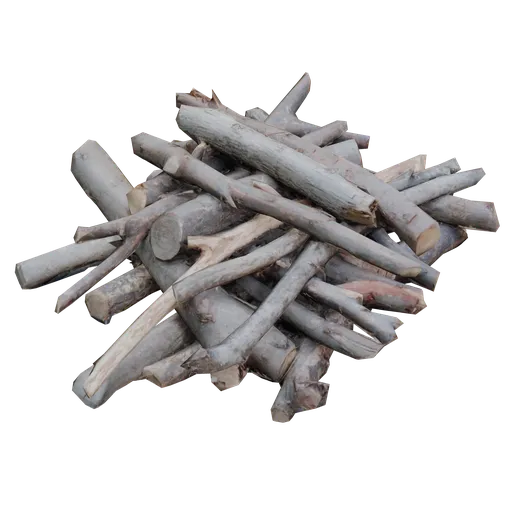 Detailed 3D wooden log pile model with realistic textures for Blender rendering and environmental design.