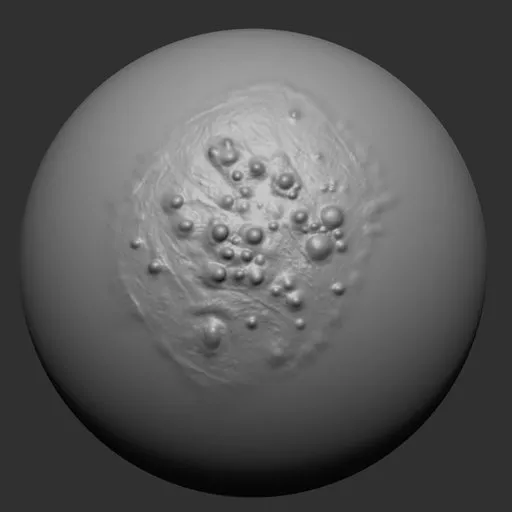 Blender 3D NS Burn blisters sculpting brush for realistic skin details in 3D model texturing.