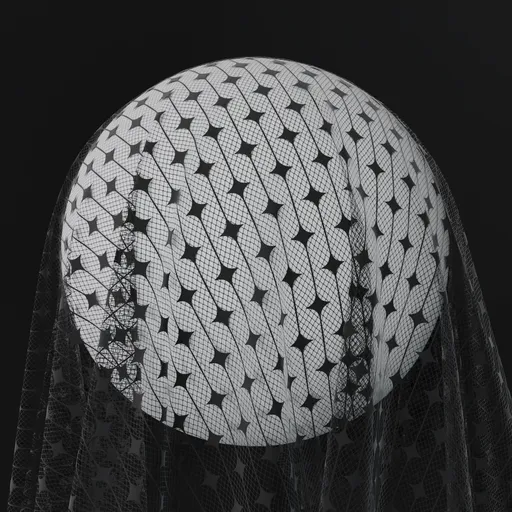 Detailed lace fishnet texture PBR material preview for 3D modeling in Blender and other applications.