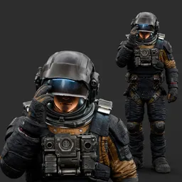 Astronaut Helmet Opening Pose Dark Suit