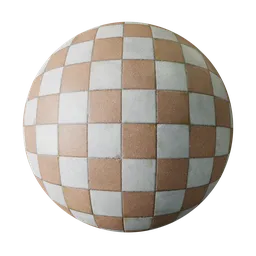 Highly detailed orange and white checker tile PBR material with realistic dirt and wear for 3D Blender projects.