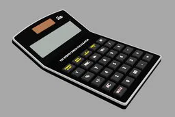 High-detail 3D render of a black calculator, optimized for Blender, ideal for digital art projects.