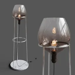 Detailed 3D rendering of tall decorative floor lamp with transparent shade and modern design, ideal for Blender 3D artists.