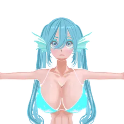 Detailed anime-style 3D model of a mermaid with blue hair and fins, ideal for Blender 3D projects.