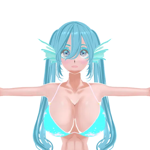 Detailed anime-style 3D model of a mermaid with blue hair and fins, ideal for Blender 3D projects.