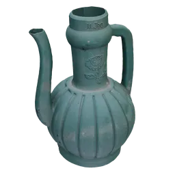 Realistic Blender 3D model of a green watering pot with detailed quad topology and texture, ideal for industrial design visualization.